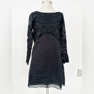 PAULA HERMANNY BLACK CROTCHET COTTON LONG SLEEVE SHEATH DRESS COVER UP M FITS S